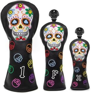 Montela Golf Club Head Covers,Colorful Skeleton Golf Driver Covers Fairway Wood Head Cover Hybrid Headcover Leather 3 Wood Headcovers Golf Head Covers for Scotty Cameron Taylormade Titleist Odyssey
