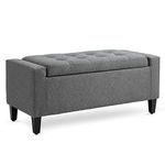 HOMCOM Storage Ottoman Bench Linen-Touch Fabric Tufted Chest Footstool with Flipping Top, Grey