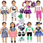 Srua Don American Doll Clothes and Accessories fit 18 inch Dolls - Including 8 Complete Set Toys Doll Outfits and 2 Pairs Shoes, Doll Accessories with Cap, Underwear and Hair Clip