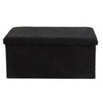 DANIEL JAMES Housewares Folding Ottoman Storage Box – Large Padded Footstool or Storage Chest with Lid for Bedroom, Hallway, Living Room - Corduroy: Black