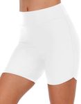 Yonique Womens Swim Shorts High Waisted Swim Bottoms Tummy Control Bathing Suit Bottom Boy Shorts Swimsuit Bottom, White, Large