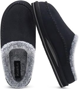 KuaiLu Mens Slippers with Orthopedic Arch Support Suede Faux Fur Fluff Plush Wool-like Warm House Shoes Comfortable Slip-on Bedroom Indoor Outdoor Clogs Slippers for Man, Size Black 10