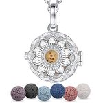 EUDORA Essential Oil Necklaces for Women Sunflower Diffuser Necklace for Essential Oils Lava Stone Ball Jewelry Aromatherapy Diffuser Pendant Locket Necklace for Girl Gifts for Women Chain 24", 7PCS