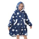 Uttermara Oversized Hoodie Blanket for Adults & Teens, Wearable Blanket Sweatshirt with Hood, Thick Warm Cozy Sherpa Fleece Blanket with Giant Pocket and Elastic Sleeve, Blue Stars