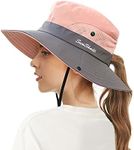 ECOMBOS Womens Sun Hats Wide Brim UV Protection Mesh Foldable Ponytail Bucket Fishing Hat Beach Cap for Fishing Hiking Gardening Outdoor Pink