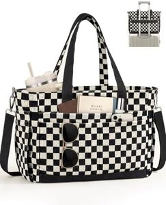 FIORETTO Corduroy Laptop Tote Bag for Women with 17 Pockets Checkered L