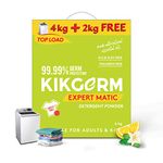 Kikgerm Plant Based Top Load Laundry Detergent Powder - Natural, Eco-friendly, Non-toxic, Chemical-free, Biodegradable - Skin Safe, Pet Safe - Tough Stain Remover - 4 Kg + 2 Kg (6 Kg)