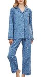 CHUNG Women Flannel Pajamas Set Long Sleeve Shirt Pants S-XL Sleepwear Button Down Cute Pattern,Star,M