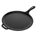 Victoria 12-Inch Cast Iron Comal Pizza Pan with a Long Handle and a Loop Handle, Preseasoned with Flaxseed Oil, Made in Colombia