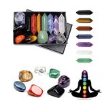 Chakra Stone Healing Crystals Set in Box, Natural Reiki Healing Crystal Points Gemstone Wand Set for Meditation Crystal Therapy Anxiety Relief Balancing Yoga Crystals and Gemstones for beginner(14pcs)