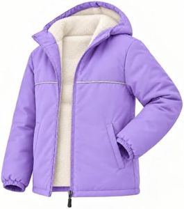 Girls Fleece Jacket Waterproof Winter Coat Zip Up Hoodie Purple 8-9 Yr | Thick Sherpa Lining Throughout Body, Hood & Sleeves, Wind & Water-Resistant Shell, Warmth for School Days & Play, Ages 6-15