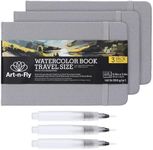 Art N Fly Watercolor Workbook Set - Watercolor Sketchbook and Brush Tip Markers - Journal Book and Markers Set - Journal for Painting Travel - Includes 3 Brush Pens & 3 Books