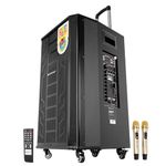 ZEBRONICS Metal Pro Powerful DJ Trolley Speaker with UHF Wireless Mic, Karaoke, TWS, 150W RMS Output, Built-in Rechargeable Battery, 15" Driver, 2X USB Input & Remote Control, Black