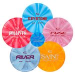 Latitude 64 Disc Golf Starter Set | Frisbee Golf Set | River and Saint Fairway Drivers | Ballista Distance Driver | Fuse Midrange | Keystone Disc Golf Putter | Retro Burst Frisbee Golf Set (5 Discs)