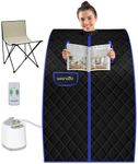 SereneLife Portable Steam Sauna Tent with 2L Steamer & Folding Chair, Compact Personal Home Spa with Remote Control – Holiday Self-Care Gift, Black (40" x 34")