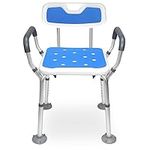 Shower Chair with Arms Heavy Duty Bath Chair with Back for Senior Disabled Elderly Inside Shower Transfer Bath Seat Padded Bench Portable Lift Height Adjustable Legs for Bathtub Non-Slip feet