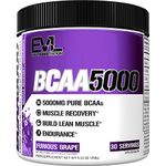 Evlution Nutrition BCAA5000 Powder - EVL BCAA Pre Workout Powder for Sustainable Energy and Mental Focus plus Post Workout Recovery Support (30 Servings) - Furious Grape