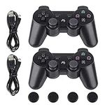 PS3 Controller-Six Axis Retropie Controller Support Wireless Bluetooth Dual Shock for Playstation 3 With Charging Cable and Joystick Cap (2 Pack, Black Joypad)