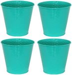 Sunnydaze Galvanized Steel Buckets with Hexagon Pattern - Set of 4 - Teal - Small Colored Metal Decorative Pails - Indoor Use - Perfect for Storage, Decoration, Gardening and Parties