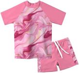 Swimming Set for Girls 9-10 Years Old Novelty Pink Quick Dry Rashguard Swimsuit with Shorts Kids 2 Piece Fluid Bathing Suits Set for Beach Pool