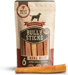 Bully Bunches Premium 6 Inch Jumbo Odour-Free Bully Sticks for Medium & Large Dogs - Long Lasting Chews for Oral Care - All Natural & Single Ingredient, 100% Beef Dog Treat, Rawhide Free, 6 Pack