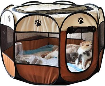 Pet Playpen Dog Tent, 91x91x58cm Foldable Portable Soft Dog Exercise Pen Kennel with Carry Bag for Puppy Kittens Rabbits, Indoor/Outdoor Travel Camping Use (Medium, Brown)