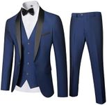 MY'S Mens 3-Piece Suit Shawl Lapel One Button Tuxedo Winter Fabric Slim Fit Premium Dinner Jacket Vest Pants & Tie Set Deep Blue