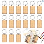Baiyuanli 15Pcs Blank Wooden Keychains 5 * 3cm Wood Key Rings Rectangle DIY Wooden Keychains Personalized Wooden Craft Keychains Keyrings Natural Wooden Key Tags for DIY Craft Pyrography