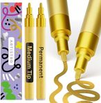 ARTISTRO Metallic Markers Permanent - Set of 2 Gold Paint Pen, Oil Based Paint Markers Medium Tip 3mm, Waterproof Quick Dry Paint Pens for Rock Painting, Ceramic, Glass, Wood, Tire, Fabric & More