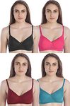 MiEstilo Women's Cotton Blend Lightly Padded Wirefree T-Shirt Bra Combo, Pack of 4_Multicolor_Size 32