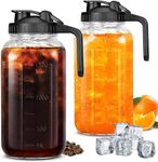 Wexlerey Glass Pitcher with Lid 2 Pack,Leak Proof Glass Mason Jar Pitcher with Lid & Spout Sun Tea Pitcher Wide Mouth for Ice Tea, Juices,Cold Brew Coffee,Breast Milk(64 oz/2 Liter)