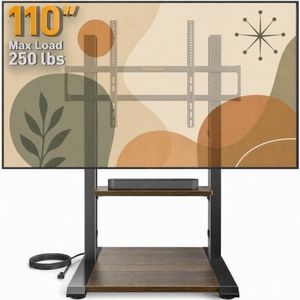 Perlegear Floor TV Stand with Power Strip for 50–110 inch TVs up to 250 lbs, Universal Standing TV Mount, Height Adjustable Tall TV Mount with Wood Base & Adjustable Feet, Max VESA 800x600mm, PGFS20B