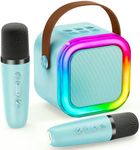Karaoke Machine Kids 2 Microphones IROO - Mini Karaoke Machine Bluetooth with Voice Changing Effects - Girls Birthday Presents - Supports Smartphone/iPad/TF Card - Ideal for Kids Aged 3+ (Blue)