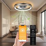 Hisummer Low Profile Ceiling Fan with Light and Remote Bladeless Bedroom Ceiling Fan with Light, 20in Small Flush Mount Ceiling Fan Dimmable Modern Enclosed Ceiling Fans for Small Room - Black