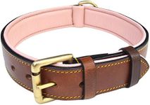 Soft Touch Collars Padded Leather Dog Collar, Large Brown with Light Pink Padding, Real Genuine Leather, 24" Long x 1.5" Wide, Neck Size 18" to 21" Inches