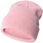 Malaxlx Baby Pink Beanie Hat Winter Toddler Knit Hat Warm Double Layer Soft Cuff Beanie Ski Skull Cap for 0-24 Months Girls Boys