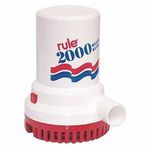 Rule 10-6UL, Bilge Pump, 2000 GPH, Non-Automatic, 12 Volt with 6 Foot Wire Leads, White/Blue