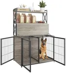 GarveeLife 42.5 Inch Dog Crate Furniture with Shelves Storage,Dog Kennel with Divider,Wooden Dog Crate End Table with Flip Top,Large Dog Cage for Indoor,3 Doors Pet Crate Furniture,Grey