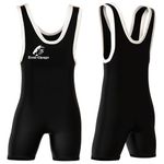 Trend Changer Kids Wrestling Singlet, Unisex, Comfortable, Breathable, Stretchable For Training & Gymnastics, Black/White, Small ( Youth )