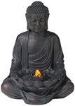 Meditating Buddha Zen Outdoor Floor Bubbler Water Fountain 24" High with LED Light Decor for Table Desk-Top Garden Yard Patio Porch Home Bedroom House Living Room Relaxation - John Timberland