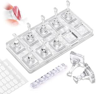 MelodySusie Nail Stand for Press Ons, Non-Magnetic Base for Practice Painting Display with Brush Holder and 100 Pcs Double-Sided Tape for Home DIY Salon Supplies, Cat Eye Friendly, Clear