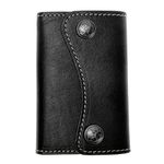 ZLYC Classic Genuine Leather Two Buttons Key Wallet Card Holder Case Keychain (Black)