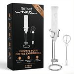 GetSetNova Milk Frother Rechargable Coffee Frother Milk & Beater for Cold Latte 2In1 Handheld Blender and Egg Whisker | 1 Year Warranty Free Frothy Recipe E-Book White (with Stand)