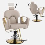 LOUVIXA Barber Chair Salon Chair for Hair Stylist, Height Adjustable Hydraulic Hair Reclining Salon Chair, 360 Degrees Rotation, Multi-Function Shampoo Chair for Salon Barbershop, Grey