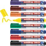 edding 363 whiteboard marker set - multi-coloured - 8 whiteboard pens - chisel nib 1-5 mm - whiteboard pen dry wipe - for whiteboards, flipcharts, magnetic, memo boards - sketchnotes - refillable