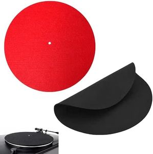 2 Pcs Record Player Pad,12in Felt Record Mat Anti-Slip & Anti-Static Turntable Slipmat Wool Protective Turntable Platter Mat for Sound Optimization (Black,Red)
