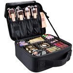 Travel Makeup Bag 10.4 Inches Makeup Train Case Portable Artist Cosmetic Bag with Adjustable Dividers for Cosmetics Makeup Brushes Toiletry Jewelry Digital Accessories （S - Black）