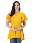 ZUVINO Women's Maternity Feeding Regular Fit Top With Zip For Easy Nursing|Latest Stylish Feeding Tops For Jeans|Maternity Short Kurti For Mothers|Trendy Prints On Viscose Rayon.(2XL,Mustard)