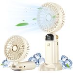 Portable Fan, Mini Handheld Personal Fan 4000mAh Rechargeable Battery Operated Desk Fan with Base, LED Display,5 Speeds Cooling Fan for Travel Camping Outdoor (Beige)