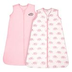 TILLYOU Large L Breathable Cotton Baby Wearable Blanket with 2-Way Zipper, Super Soft Lightweight 2-Pack Sleeveless Sleep Bag Sack for Girls, Fits Infants Newborns Age 12-18 Months, Pink Elephant